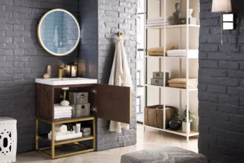 Columbia 24" Single Vanity, Coffee Oak, Radiant Gold w/ White Glossy Composite Stone Top - Image 4