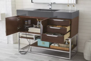 Columbia 48" Single Vanity, Coffee Oak w/ Dusk Grey Glossy Composite Stone Top - Image 4