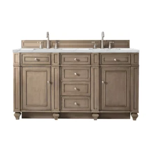 Bristol 60″ Double Vanity, Whitewashed Walnut w/ 3 CM Ethereal Noctis Quartz Top