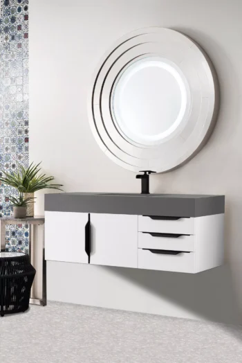 Mercer Island 48" Single Vanity, Glossy White, Matte Black w/ Dusk Grey Glossy Composite Stone Top - Image 3