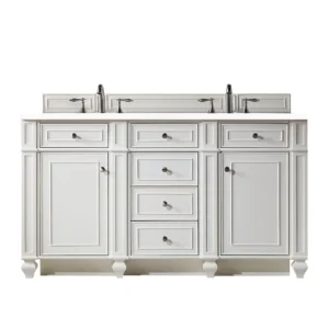 Bristol 60″ Double Vanity, Bright White w/ 3 CM White Zeus Quartz Top