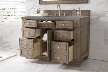 Bristol 48" Single Vanity, Whitewashed Walnut w/ 3 CM Grey Expo Quartz Top - Image 4