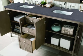 Chicago 72" Double Vanity, Whitewashed Walnut w/ 3 CM Charcoal Soapstone Quartz Top - Image 6