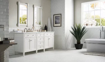 Brittany 72" Double Vanity, Bright White Vanity w/ 3 CM Ethereal Noctis Quartz Top - Image 3