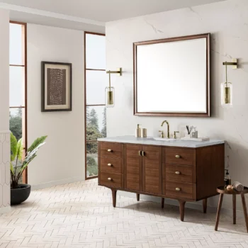 Amberly 60" Single Vanity, Mid-Century Walnut w/ 3 CM Ethereal Noctis Top - Image 5