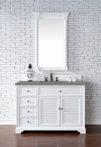 Savannah 48" Single Vanity, Bright White w/ 3 CM Grey Expo Top - Image 2