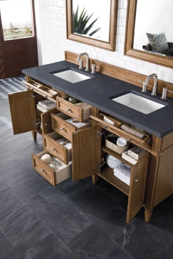 Brittany 72" Double Vanity, Saddle Brown w/ 3 CM Charcoal Soapstone Quartz Top - Image 4