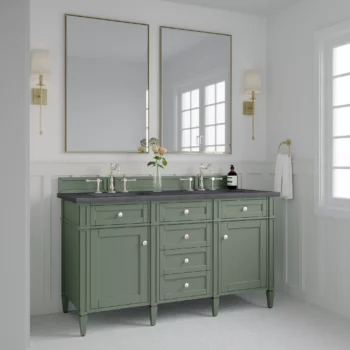 Brittany 60" Double Vanity, Smokey Celadon w/ 3 CM Charcoal Soapstone Top - Image 3