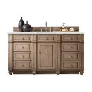 Bristol 60″ Single Vanity, Whitewashed Walnut w/ 3 CM Ethereal Noctis Quartz Top