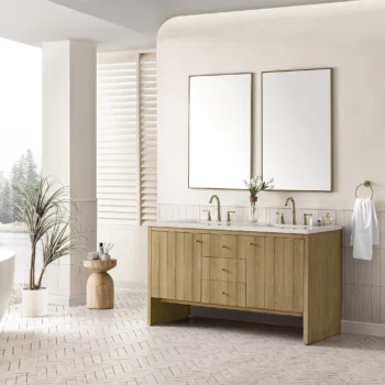 Hudson 60" Double Vanity, Light Natural Oak w/ 3 CM Eternal Marfil Top - Image 3