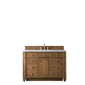 Bristol 48″ Single Vanity, Saddle Brown w/ 3 CM Eternal Jasmine Pearl Quartz Top