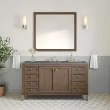 Chicago 60" Single Vanity, Whitewashed Walnut w/ 3 CM Grey Expo Quartz Top - Image 2