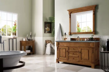 Brookfield 60" Single Vanity, Country Oak w/ 3 CM Cala Blue Top - Image 3