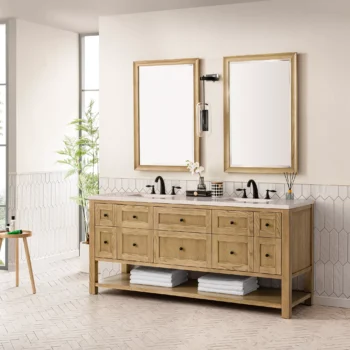 Breckenridge 72" Double Vanity, Light Natural Oak w/ 3 CM Eternal Marfil Top - Image 4