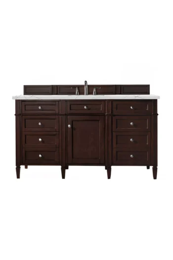 Brittany 60" Single Vanity, Burnished Mahogany w/ 3 CM Ethereal Noctis Quartz Top