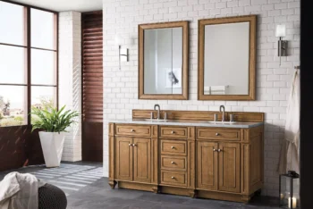 Bristol 72" Double Vanity, Saddle Brown w/ 3 CM Arctic Fall Solid Surface Top - Image 3