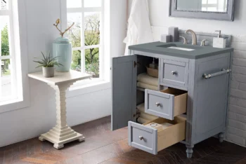 Copper Cove Encore 30" Single Vanity, Silver Gray w/ 3 CM Cala Blue Top - Image 4