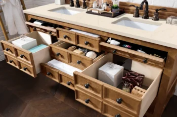 Malibu 72" Double Vanity, Honey Alder w/ 3 CM Eternal Marfil Quartz Top - Image 4