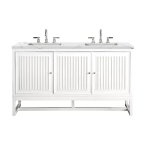 Athens 60″ Double Vanity, Glossy White w/ 3 CM Ethereal Noctis Top