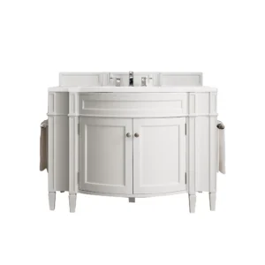 Brittany 46″ Single Vanity, Bright White w/ 3 CM White Zeus Quartz Top