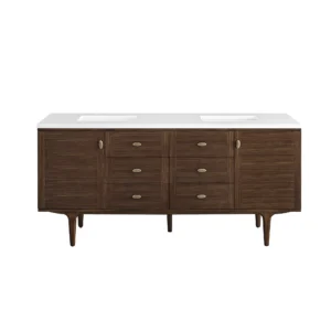 Amberly 72″ Double Vanity, Mid-Century Walnut w/ 3 CM White Zeus Top