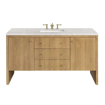 Hudson 60" Single Vanity, Light Natural Oak w/ 3 CM Eternal Jasmine Pearl Top