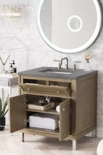 Chicago 30" Single Vanity, Whitewashed Walnut w/ 3 CM Grey Expo Quartz Top - Image 5