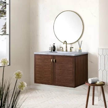 Amberly 36" Single Vanity, Mid-Century Walnut w/ 3 CM Carrara Marble Top - Image 6