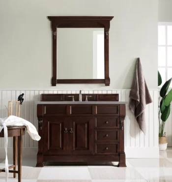 Brookfield 48" Single Vanity, Burnished Mahogany w/ 3 CM Grey Expo Quartz Top - Image 2