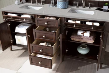 Brittany 72" Double Vanity, Burnished Mahogany w/ 3 CM Eternal Serena Quartz Top - Image 4