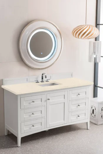 Palisades 60" Single Vanity, Bright White w/ 3 CM Eternal Marfil Quartz Top - Image 3