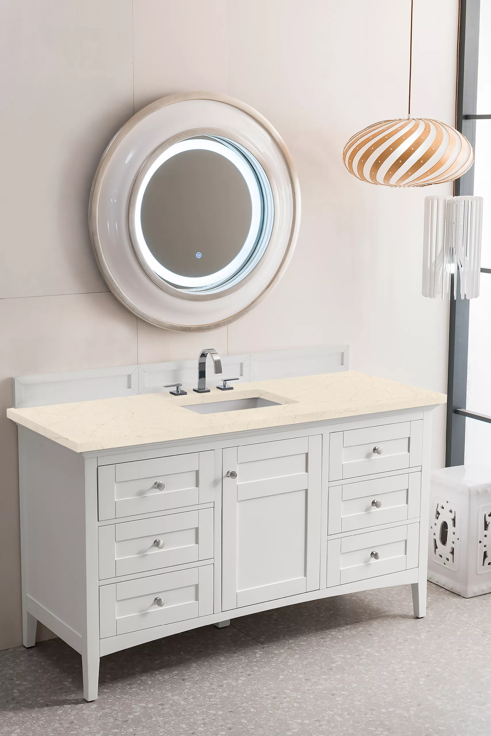 Palisades 60" Single Vanity, Bright White w/ 3 CM Eternal Marfil Quartz Top - Image 3