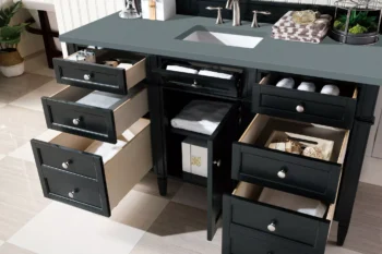 Brittany 60" Single Vanity, Black Onyx, w/ 3 CM Cala Blue Top - Image 4