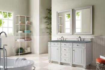 Bristol 60" Double Vanity, Bright White w/ 3 CM Cala Blue Top - Image 3