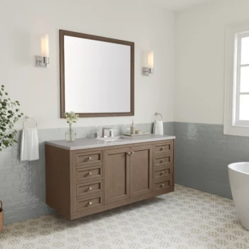 Chicago 60" Single Vanity, Whitewashed Walnut w/ 3 CM Eternal Serena Quartz Top - Image 5