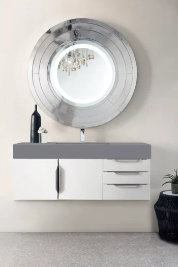 Mercer Island 48" Single Vanity, Glossy White, w/ Dusk Grey Glossy Composite Stone Top - Image 2