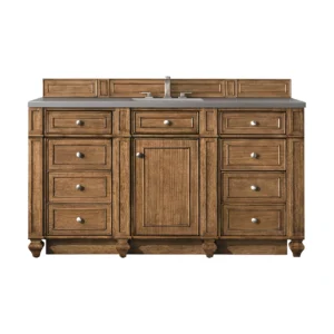Bristol 60″ Single Vanity, Saddle Brown w/ 3 CM Grey Expo Quartz Top