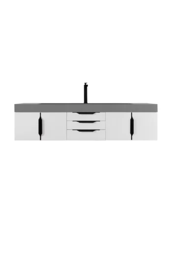 Mercer Island 72" Single Vanity, Glossy White, Matte Black w/ Dusk Grey Glossy Composite Stone Top