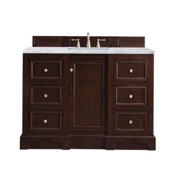 De Soto 48" Single Vanity, Burnished Mahogany w/ 3 CM Carrara Marble Top