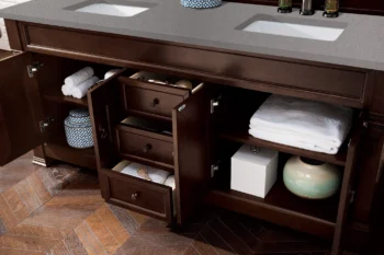 Brookfield 72" Double Vanity, Burnished Mahogany w/ 3 CM Grey Expo Quartz Top - Image 4