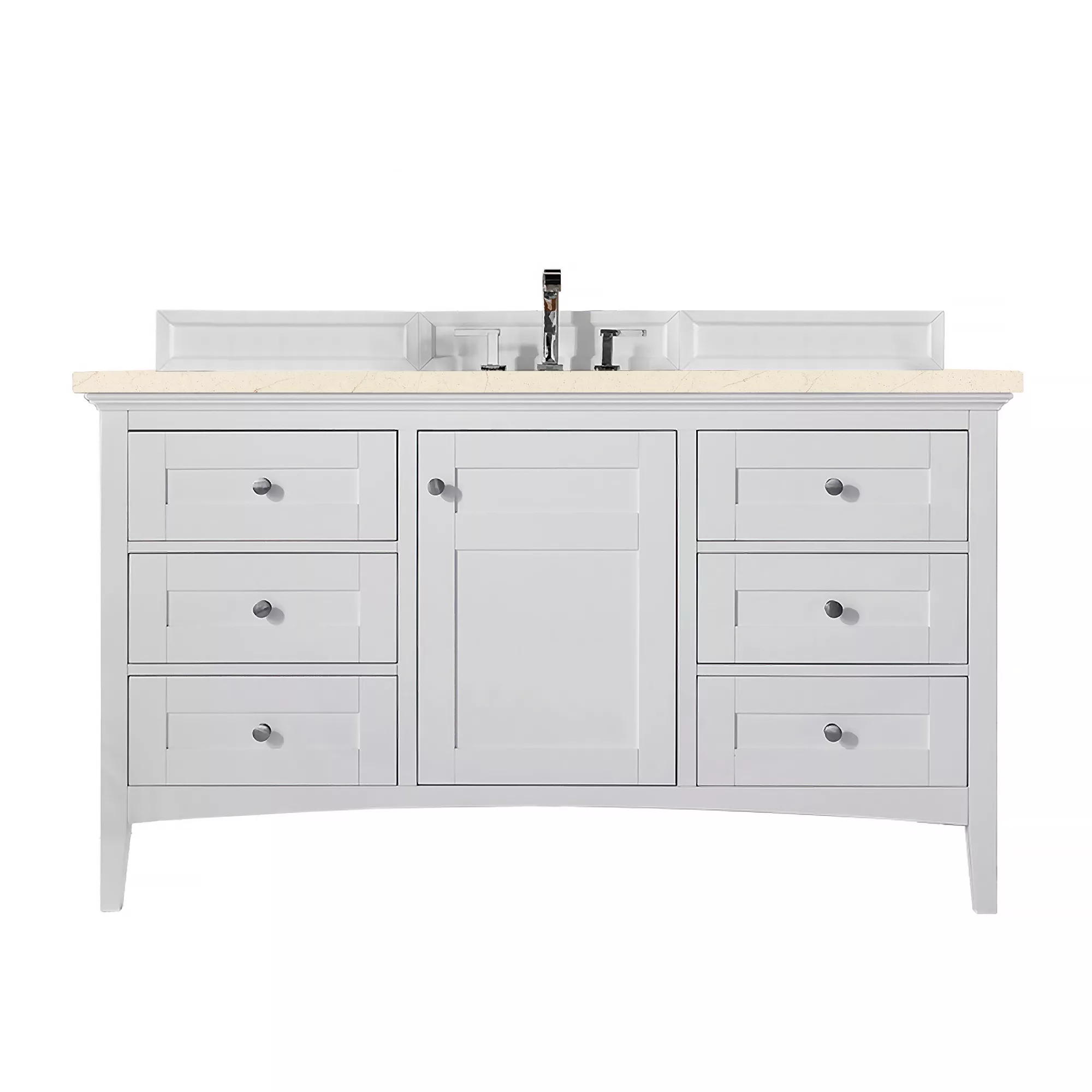 Palisades 60" Single Vanity, Bright White w/ 3 CM Eternal Marfil Quartz Top