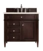 Brittany 36″ Single Vanity, Burnished Mahogany w/ 3 CM Eternal Marfil Quartz Top