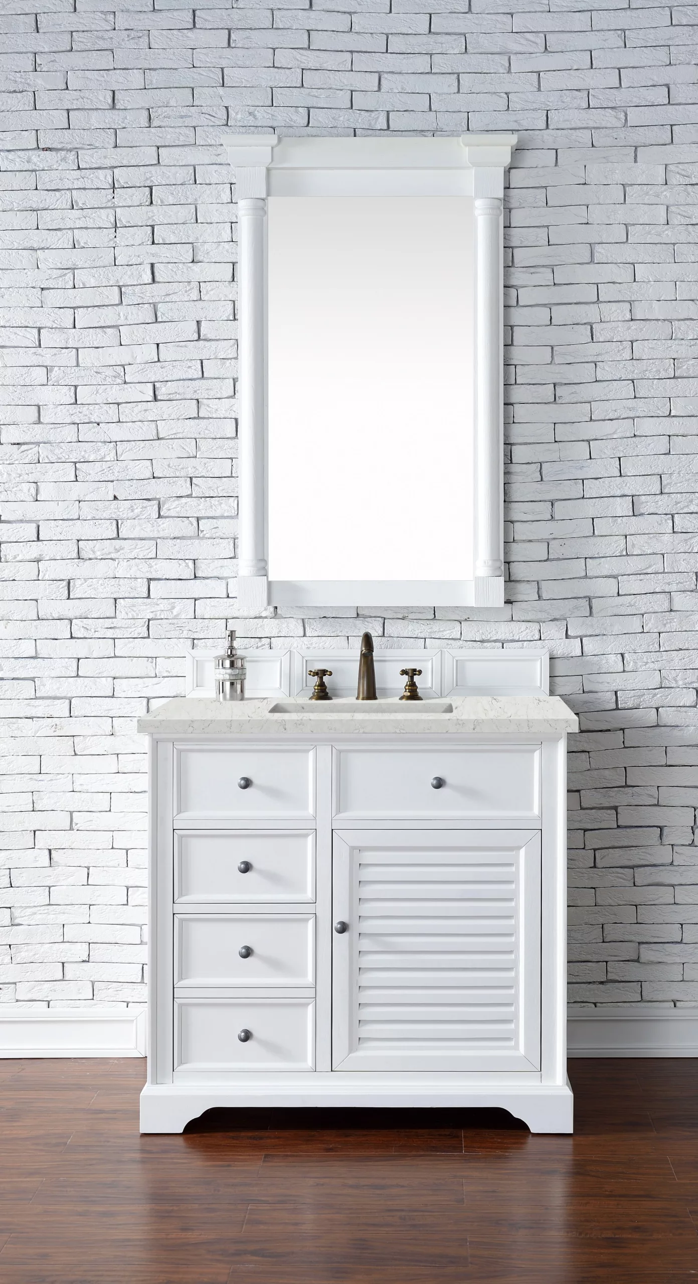 Savannah 36" Single Vanity, Bright White w/ 3 CM Eternal Jasmine Pearl Quartz Top - Image 2