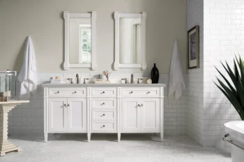Brittany 72" Double Vanity, Bright White Vanity w/ 3 CM Eternal Serena Quartz Top - Image 2