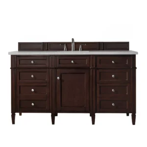 Brittany 60″ Single Vanity, Burnished Mahogany w/ 3 CM Eternal Serena Quartz Top