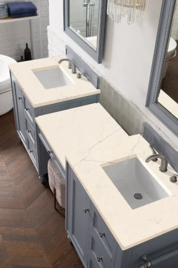 Copper Cove Encore 86" Double Vanity Set, Silver Gray w/ 3 CM Eternal Marfil Quartz Top - Image 3