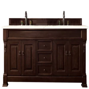 Brookfield 72″ Double Vanity, Burnished Mahogany w/ 3 CM Eternal Marfil Quartz Top