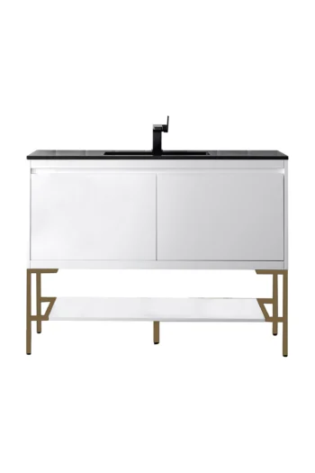 Milan 47.3" Single Vanity, Glossy White, Radiant Gold w/ Charcoal Black Composite Stone Top