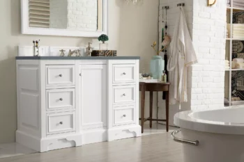 De Soto 48" Single Vanity, Bright White w/ 3 CM Cala Blue Quartz Top - Image 3