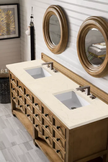 Malibu 72" Double Vanity, Honey Alder w/ 3 CM Eternal Marfil Quartz Top - Image 3